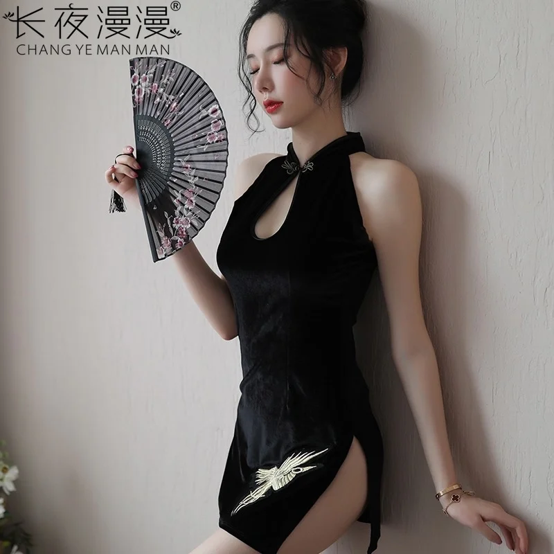 

Erotic Lingerie Sexy pajamas Female nightdress Sexy Porno Underwear style cheongsam transparent