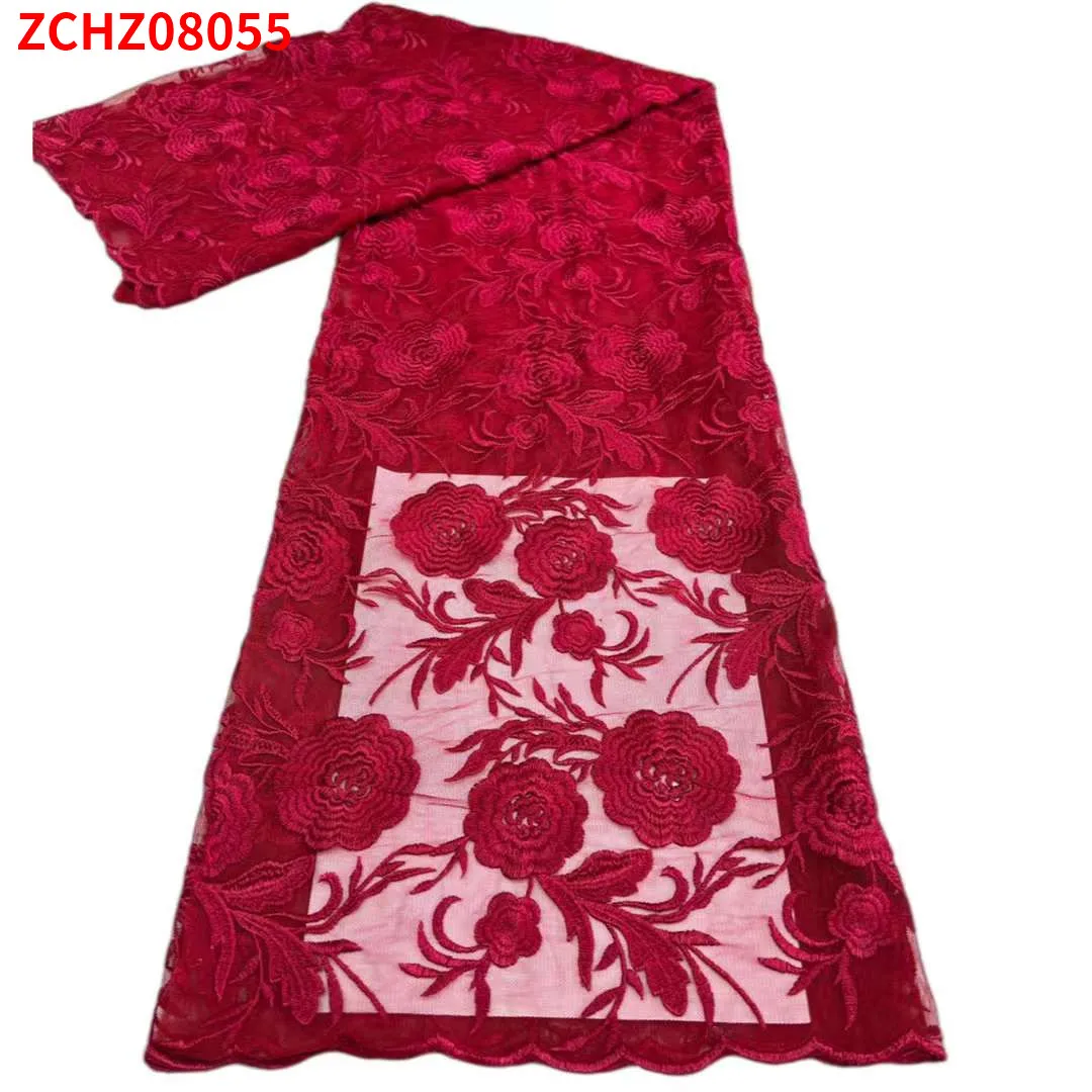 

High Class African Ankara lace Cloth Textiles Breathable Nigerian Mesh monochrome embroidery In For Women Dress Fabric ZCHZ08055