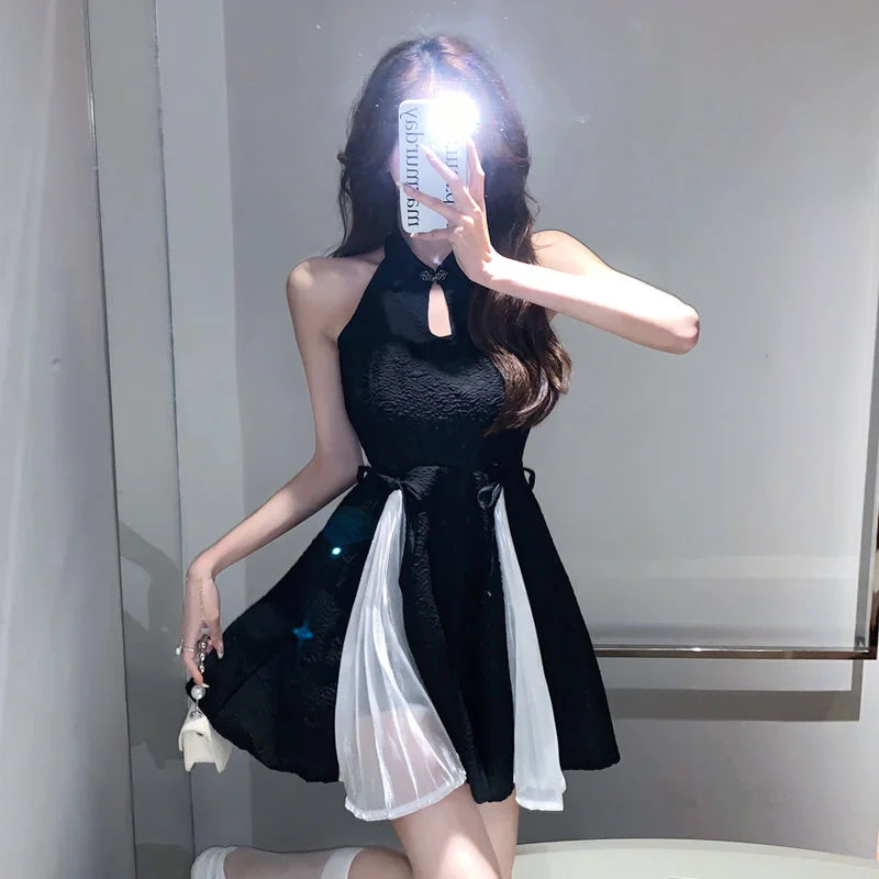 

Summer Dresses 2022 Sexy Girls Cheongsam Improved Sexy Bandage High Pleated Dress Bodycon Y2k Chic Elegant Woman Party Dress
