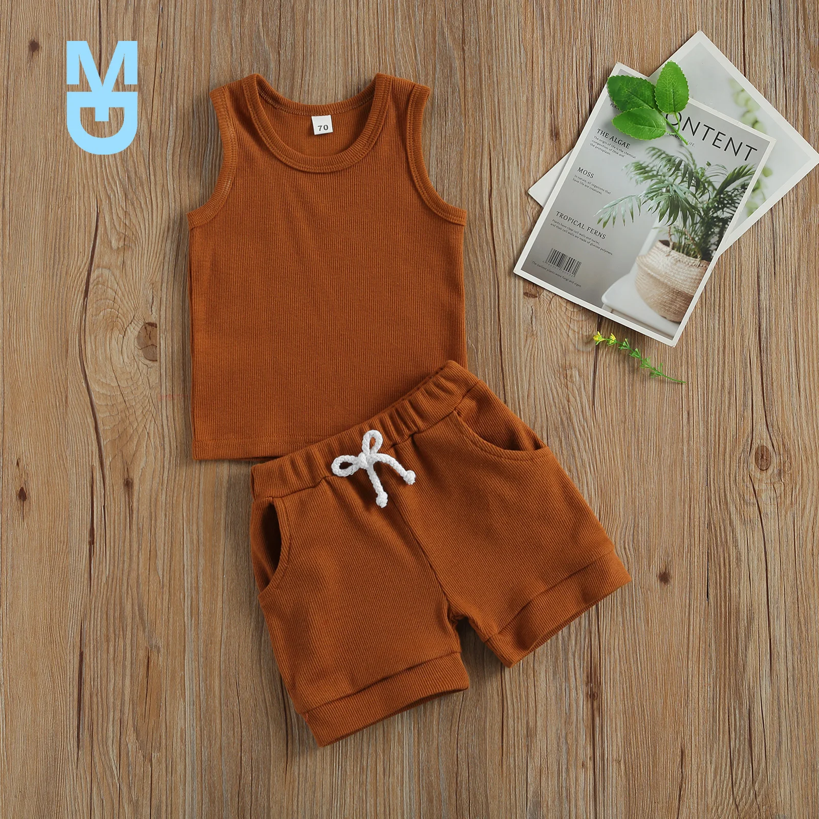 

New Fashion Summer Newborn Baby 2-piece Outfit Set Sleeveless Solid Color Tops+Shorts Casual Set for Kids Baby Boys Girls