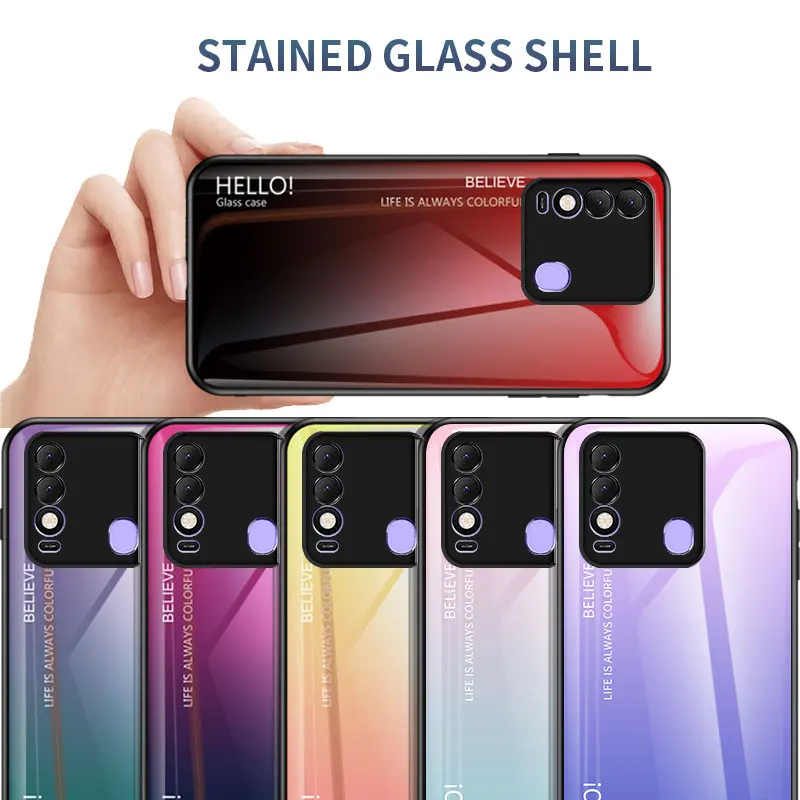 gradient color phone case for spark 8 7 7pro 6 6 go glass shell for infinix note 10pro with tempered glass back and soft tpu ed free global shipping