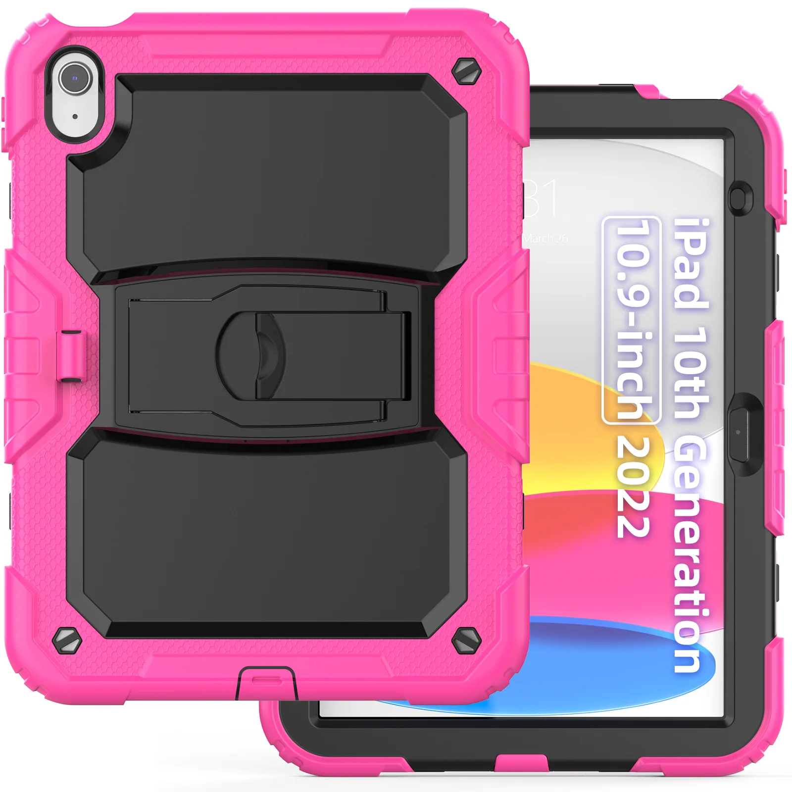 

Cover Case for IPad 10th Gen 2022 10.9 Inch A2696/A2757/A2777 Heavy Duty Shockproof Built In Bracket Hand+Shoulder Strap Funda