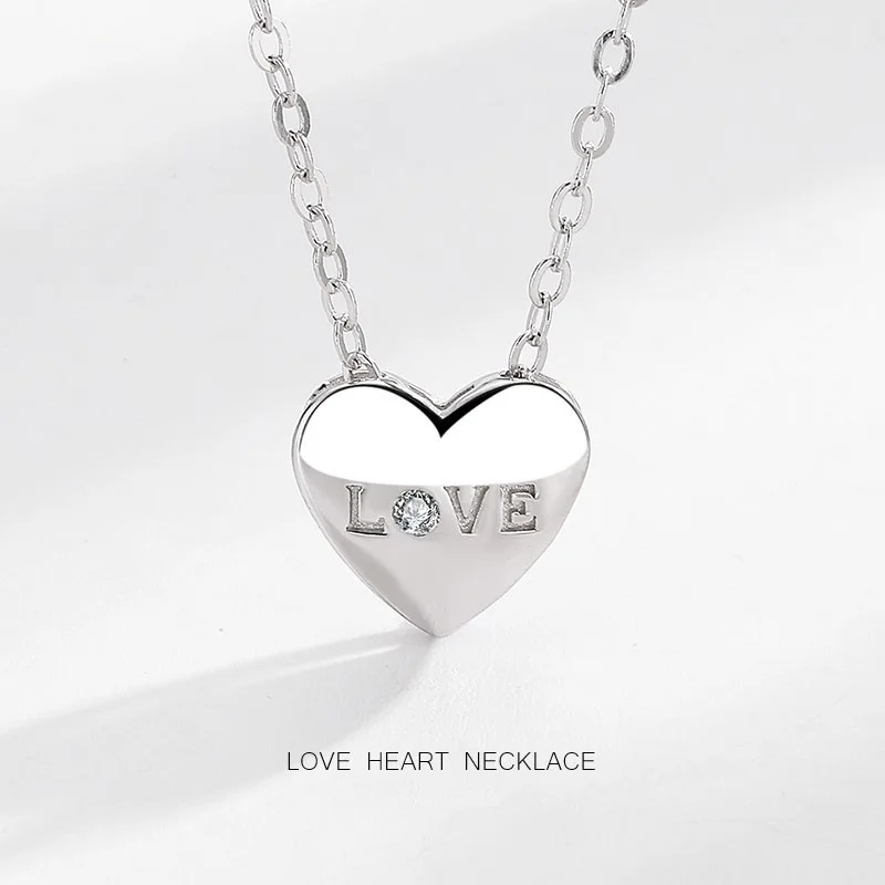 

TIANRO 925 Sterling Silver Heart Pendant Necklace for Women Plated Platinum LOVE Micro-label Clavicle Chain for Girlfriend Gifts