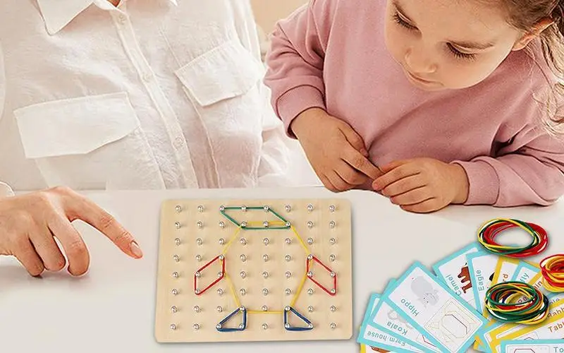 

Toddler Peg Board Wooden Geoboard With Rubber Bands Montessori Board For Shape Recognition And Creativity Wood Peg Board