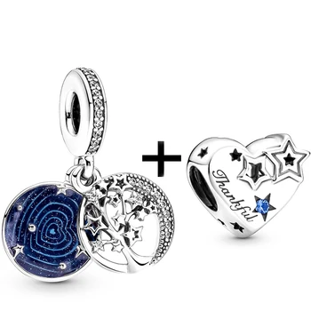 2Pcs/Lot 2022 Silver Color Shinning Star Earphone Heart Beads Fit Original Brand Charms Bracelet Women Men Jewelry Accessories 2