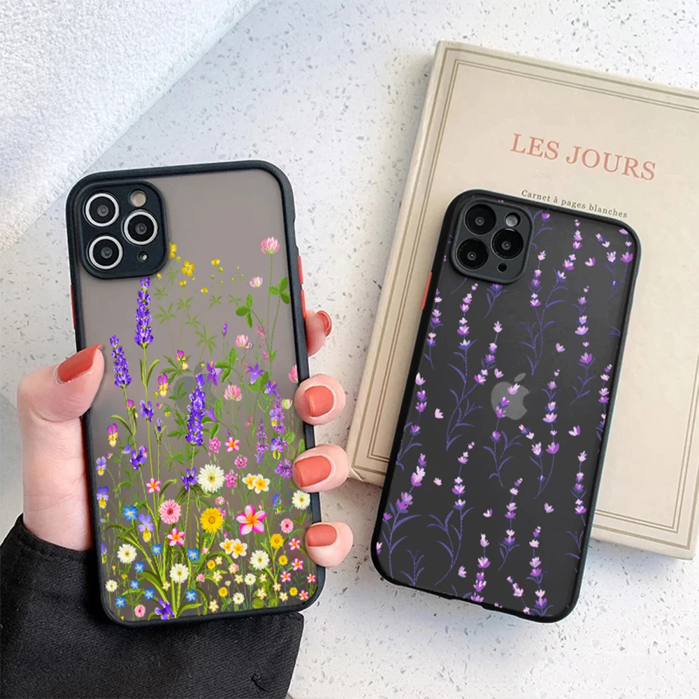 

Lavender Floral Phone Case for IPhone 14 13 12 11 ProMax Mini Plus XR XS Max 7 8 SE 2022 Transparent Hard Back Protection Shell