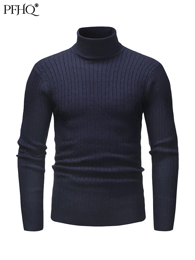 

PFHQ 2022 Autumn Winter New Men's Fashion Sweater Pullover Fried Dough Twist Stripe Solid Color Turtleneck Casual Trendy 21Q4293