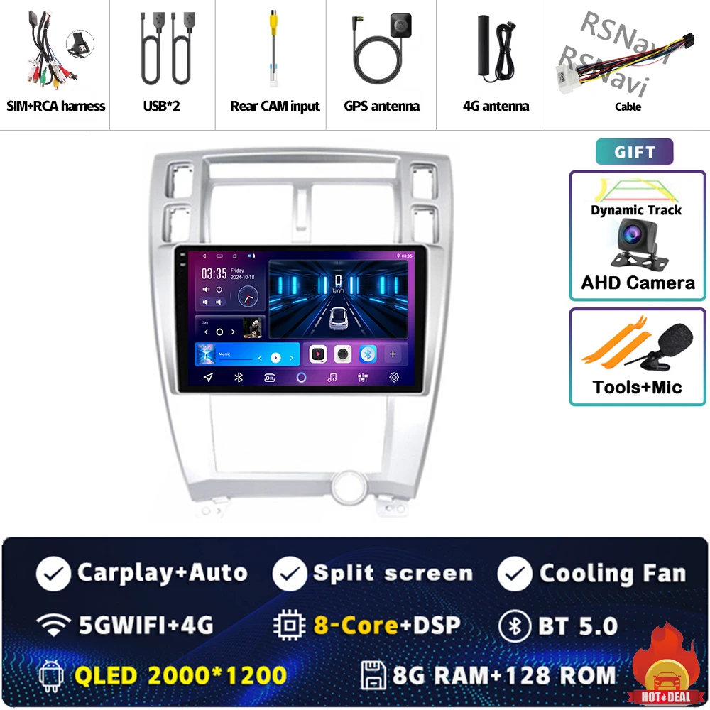 

Автомобильное радио Android 15 Carplay для Hyundai Tucson 2004 2005 2006 2007 2008 2009, мультимедийный видеоплеер, GPS-навигация, стерео