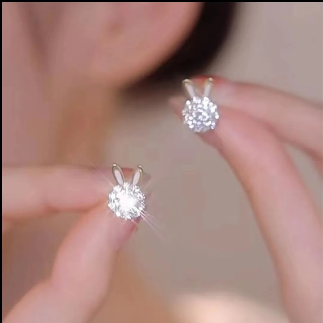

S925 Earrings for Women Cute Silver Butterfly Rabbit Mini Bee Rhinestones Earrings for Birthday Gift Fashion Jewelry