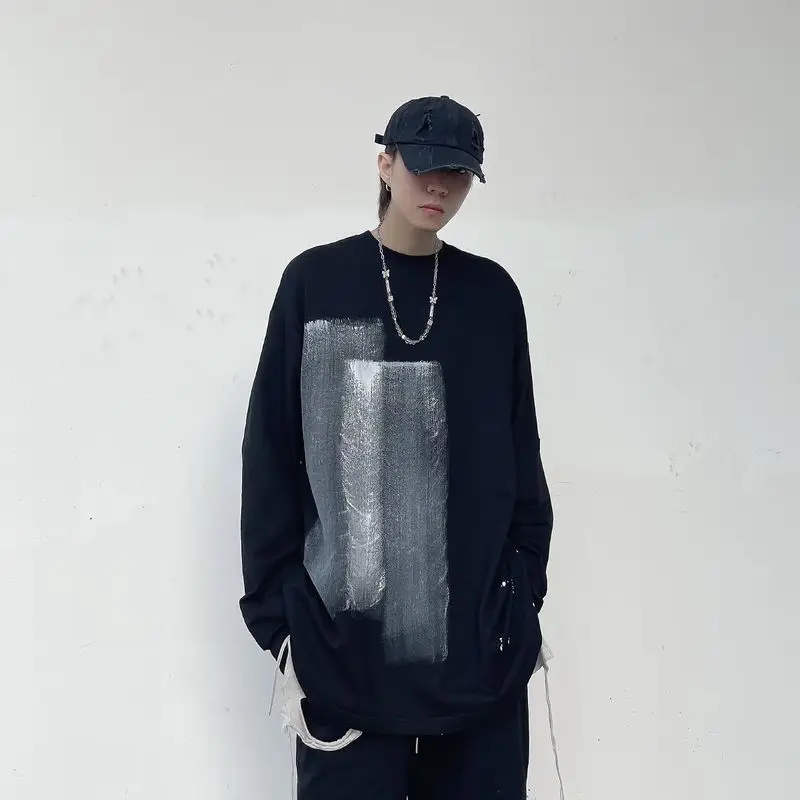 

Мужской Свободный Топ в стиле хип-хоп с длинным рукавом и круглым вырезом