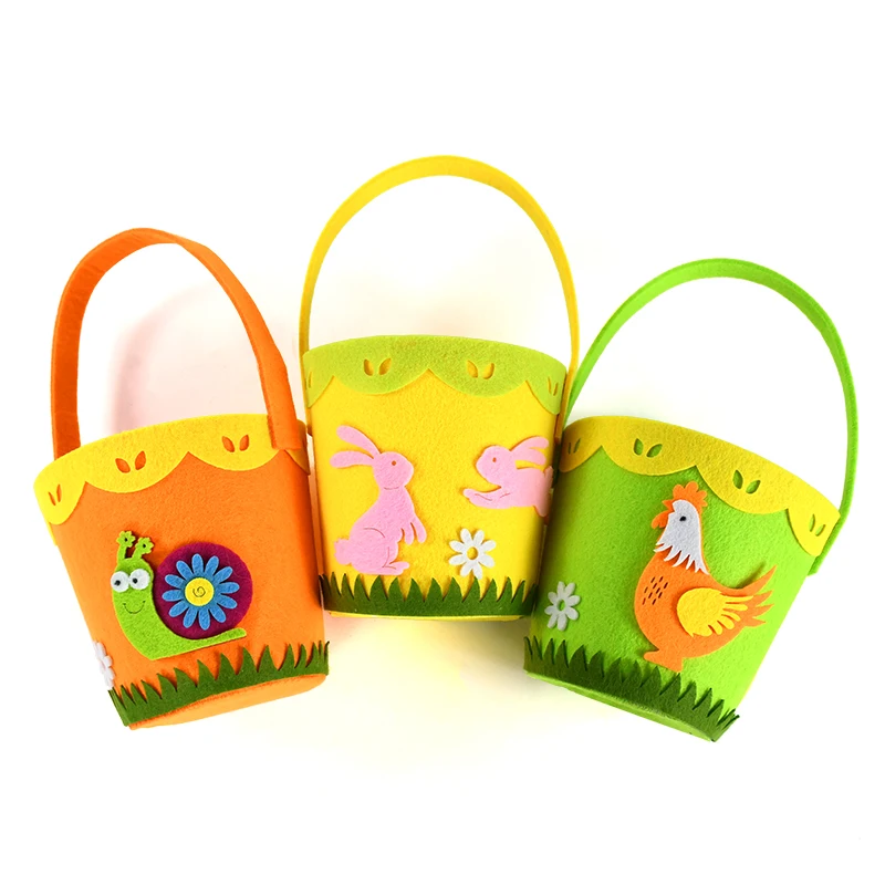 

Easter Basket Round Non-Woven Easter Egg Storage Bucket Happy Easter Festival Party Home Gift Candy Packaging Bag Pouch Supplies