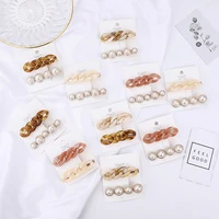 2022 new hot selling korean version of chain pearl acrylic hair clips dream water ripple hairpin sweet girl side clip for woman