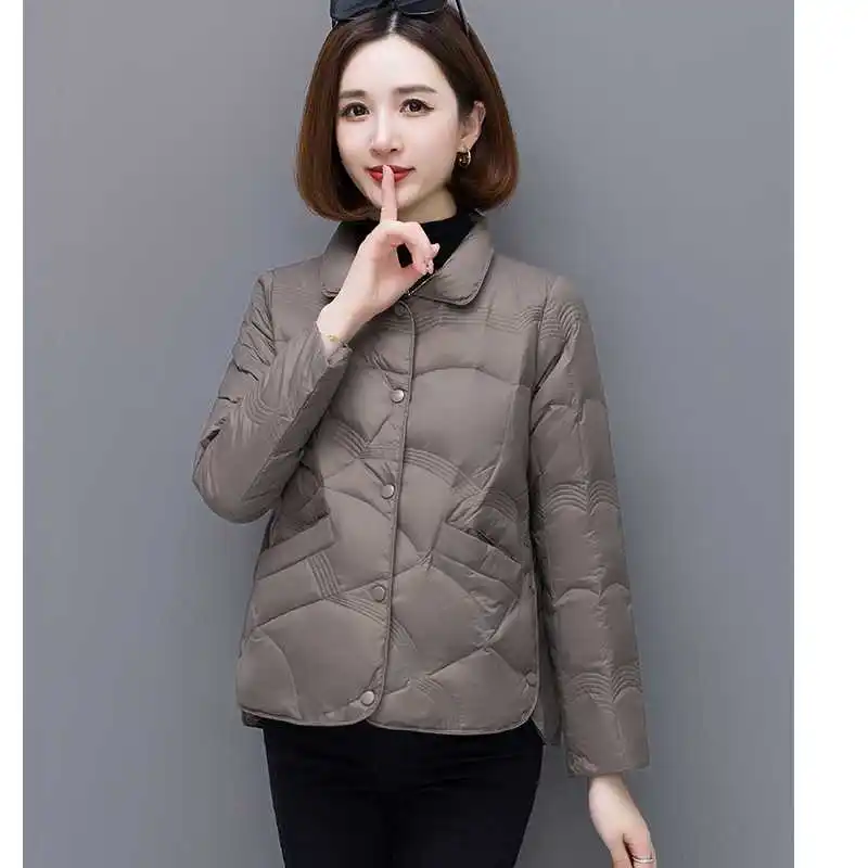 Lightweight Standing Collar Jacket Woman Winter 2023 Quilted Leather Coat Bomber Spring Demi-season Parka Female New
