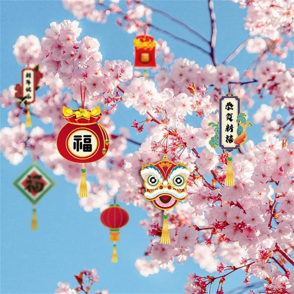 

12Pcs/Set Auspicious Lion Dancing Hanging Tag Decor Chinese Style Decorative Paper Hanging Card Pendant for Home