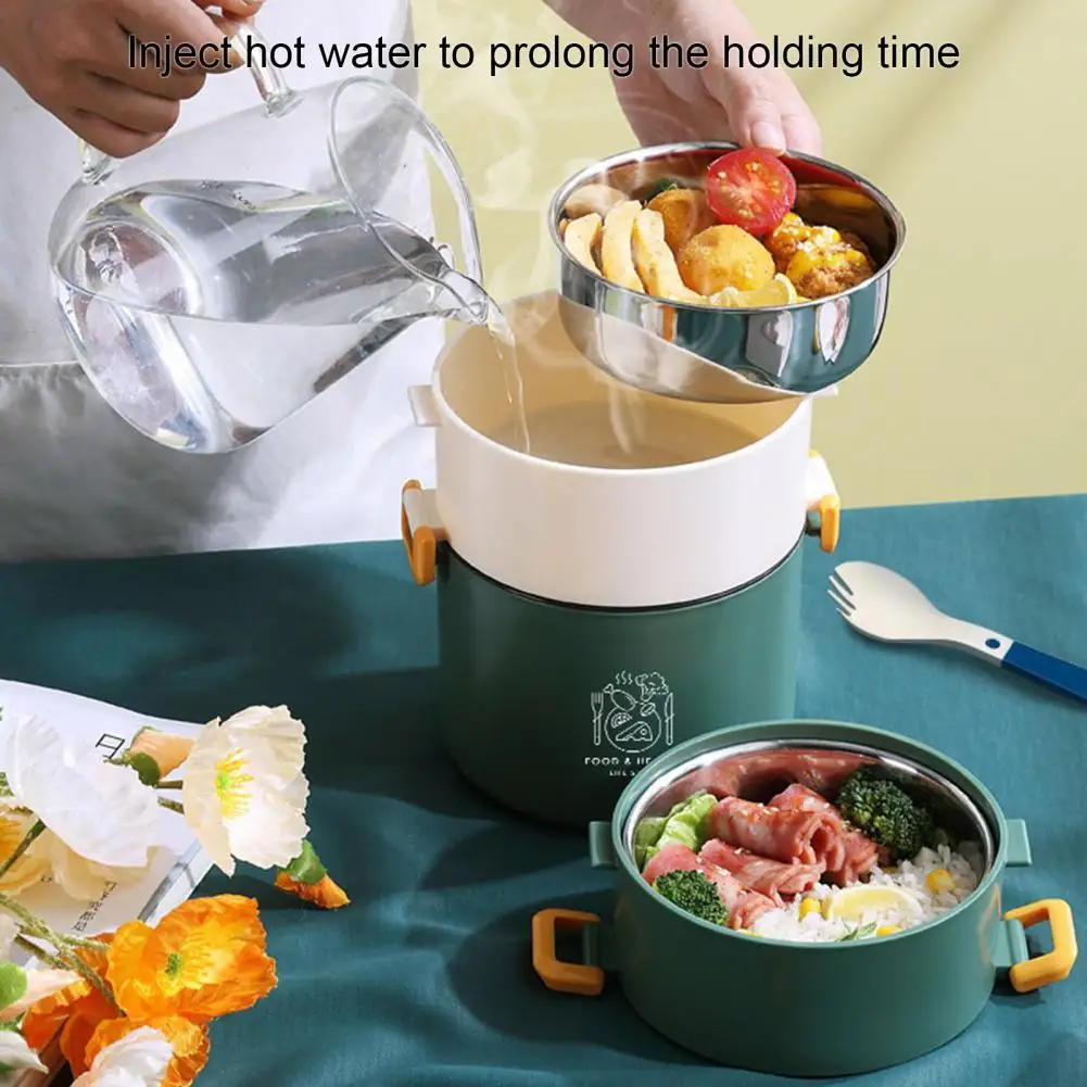 

900ml/1350ml/1800ml Multi-layered Lunch Box Leak-proof Round Practical Thermal Bento Case Household Supplies