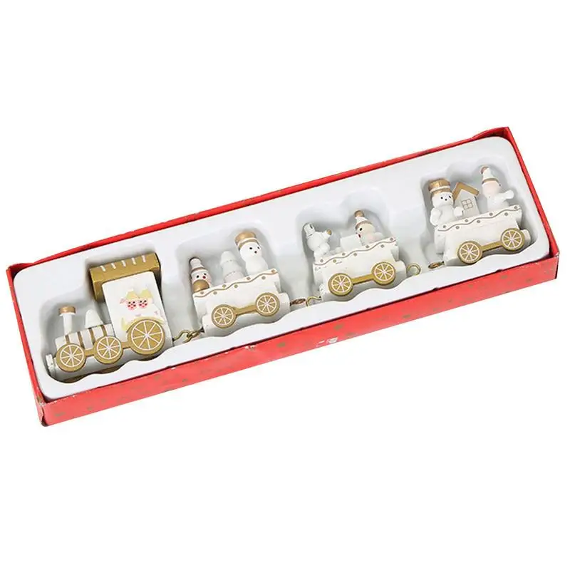 

Деревянный Мини-набор для рождественского поезда, Рождественское украшение для поезда с изображением снеговика, 4 каретки, настольное укра...