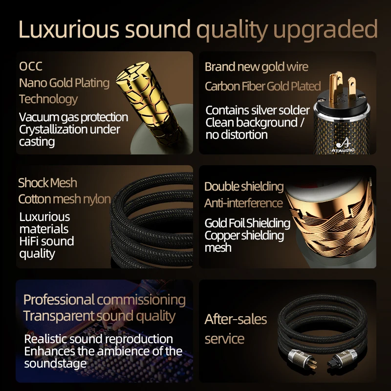 Фото Кабель питания ATAUDIO HiFi OCC позолоченный аудиокабель с высококлассным покрытием для ЕС/США/Австралии, защитная вилка из углеродного волокна для усилителя фильтра №4