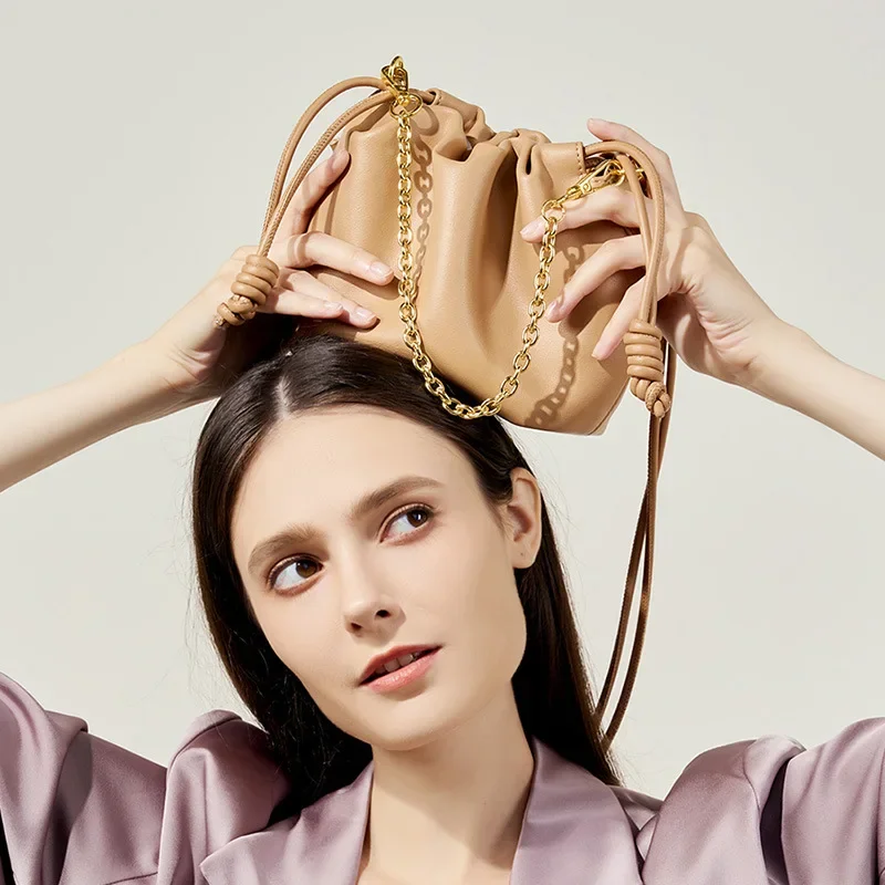 Осень 2024 новинка корейский стиль ведро на шнурке натуральная кожа сумка плечо с