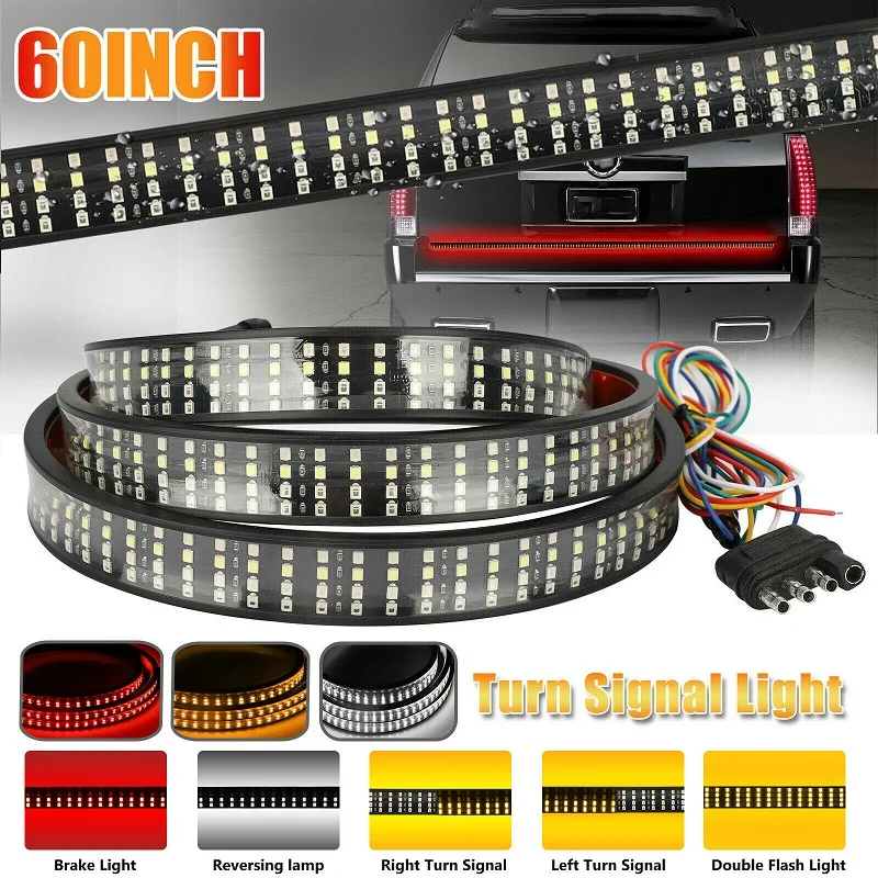 60 Inch Truck 4-Row LED Tailgate Light Bar Brake Backup Running Turn Signal Strip Car Accessories