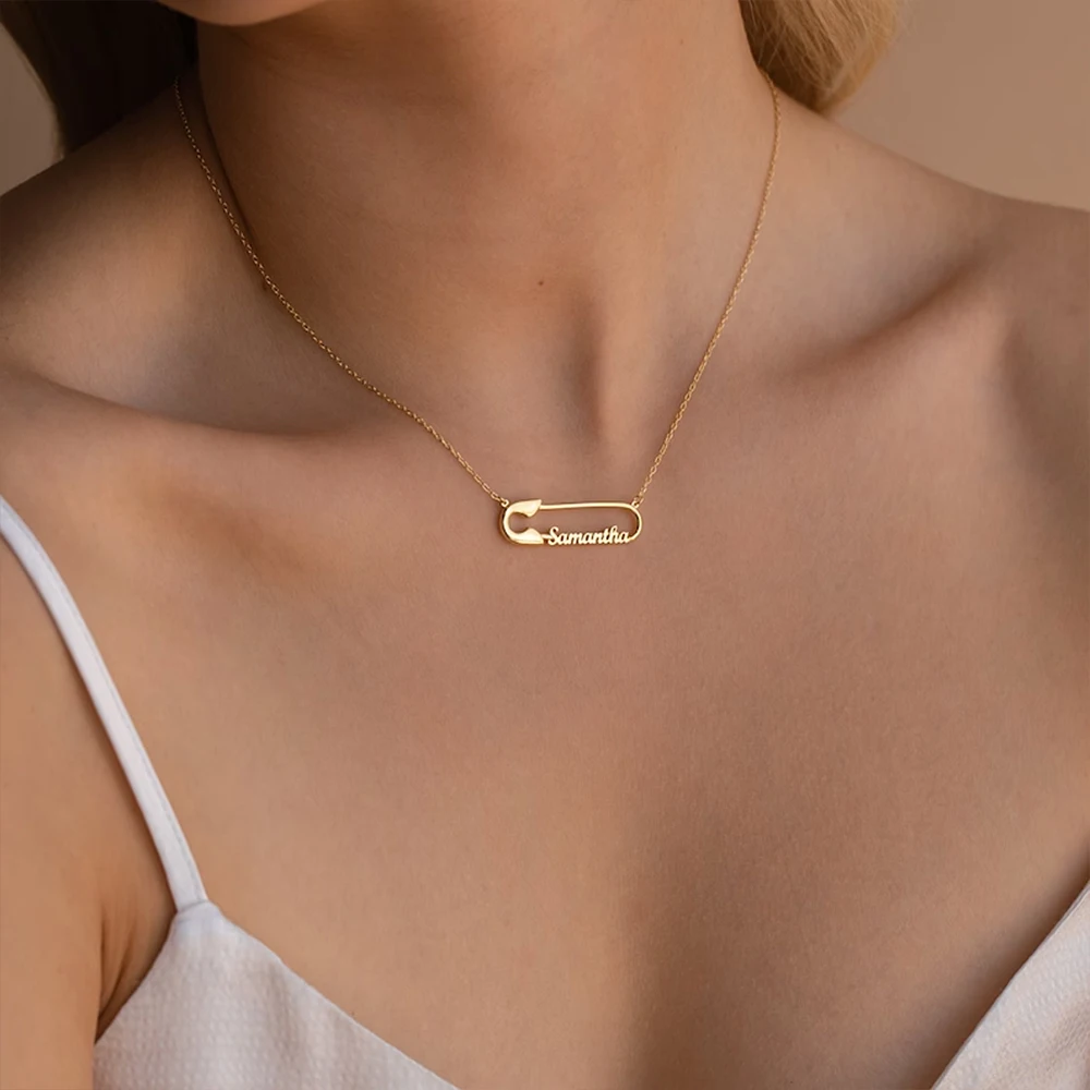 

Personalized Women's Custom Necklace Pin Shape Custom Name Necklace Stainless Steel Personality Charm Jewelry For Women's Gift