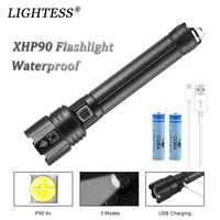 lightess 4 core super bright flashlight xhp90 usb rechargeable portable zoom lamp 18650 or 26650 battery camping hiking light