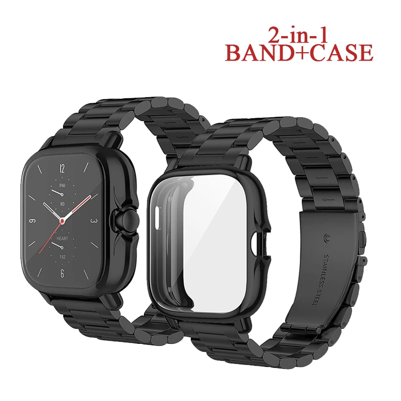 2in1 Stainless Steel Strap+Protector Case For Amazfit GTS 2 Mini GTS 2 GTS 3 2e Durable Bracelet Belt For Amazfit Bip S U Pro