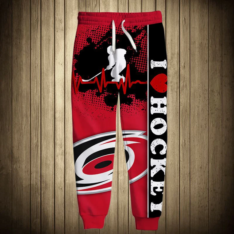 

Carolina men's casual pants Black white red cartoon swirl stitching print Hurricanes Sweatpants