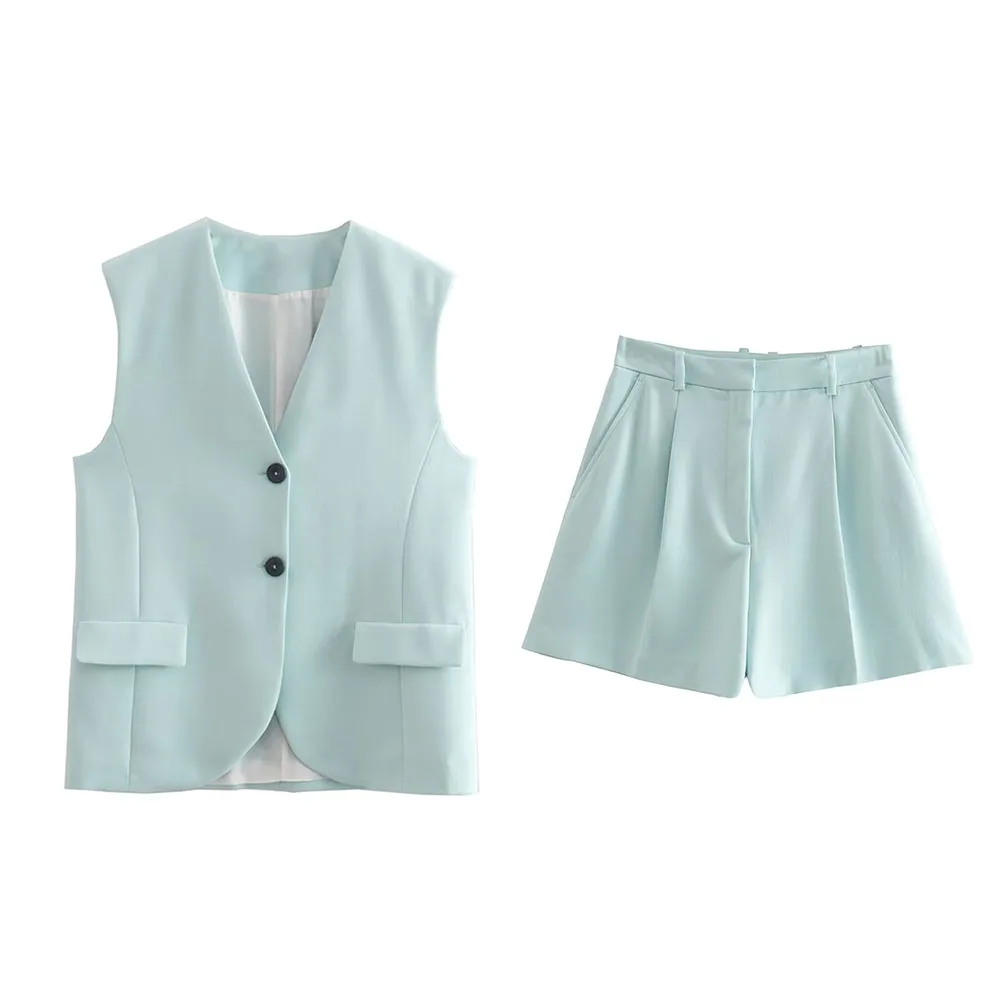 

Women's Summer 2022 New Retro Fashion Chic Pleated Design Casual High Waist Shorts Pockets Solid Color Straight Loose Pants