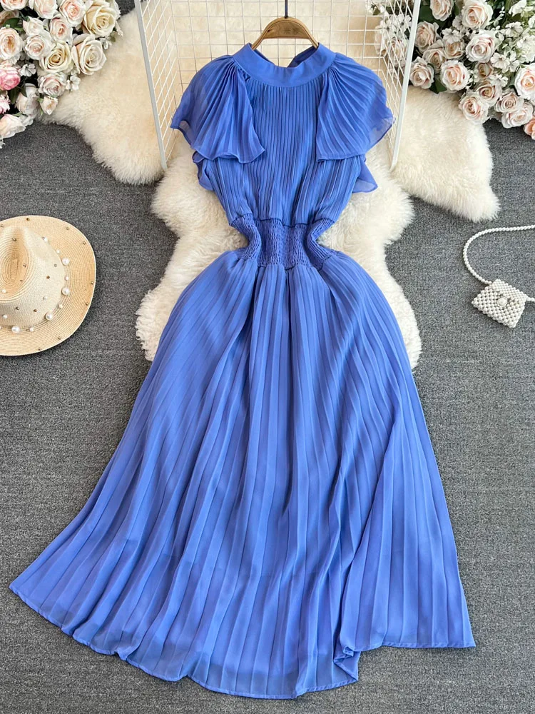 

Женское летнее платье с рукавом в виде листьев лотоса и воротником-стойкой