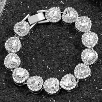 flatfoosie new luxury heart crystal cuban chain bracelet for women gold silver color rhinestone tennis bracelets hip hop jewelry