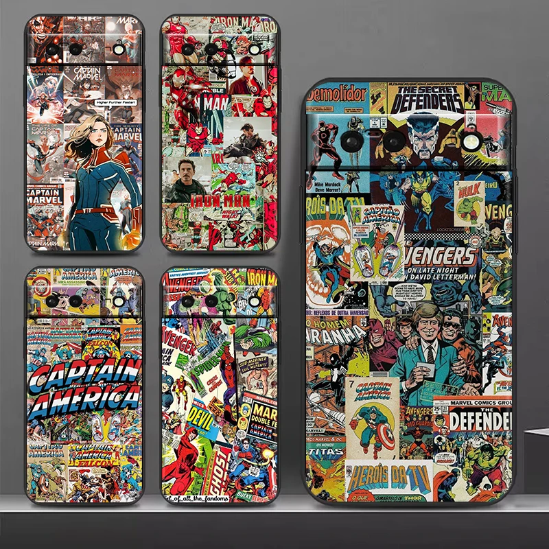 

Marvel hero Aesthetic Shockproof Case for Google Pixel 7 6 Pro 6a 5 5a 4 4a XL 5G Silicone Soft Black Phone Cover