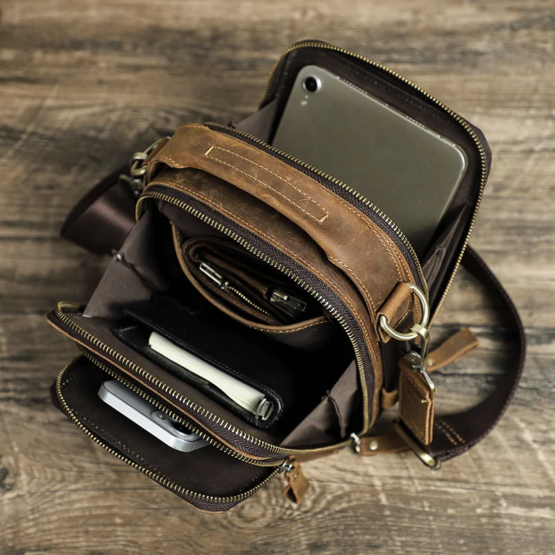 OYIXINGER Vintage Small Crossbody Messenger Bags For Men Genuine Leather Handbag For 8.3'' IPAD New Man Shoulder Strap Handbags