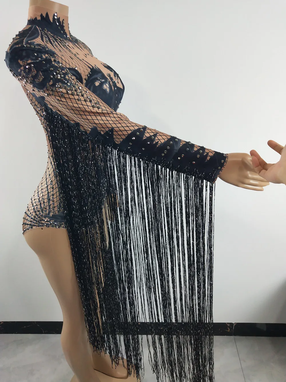 Женский костюм для джазового танца с принтом и стразами боди кисточками бар