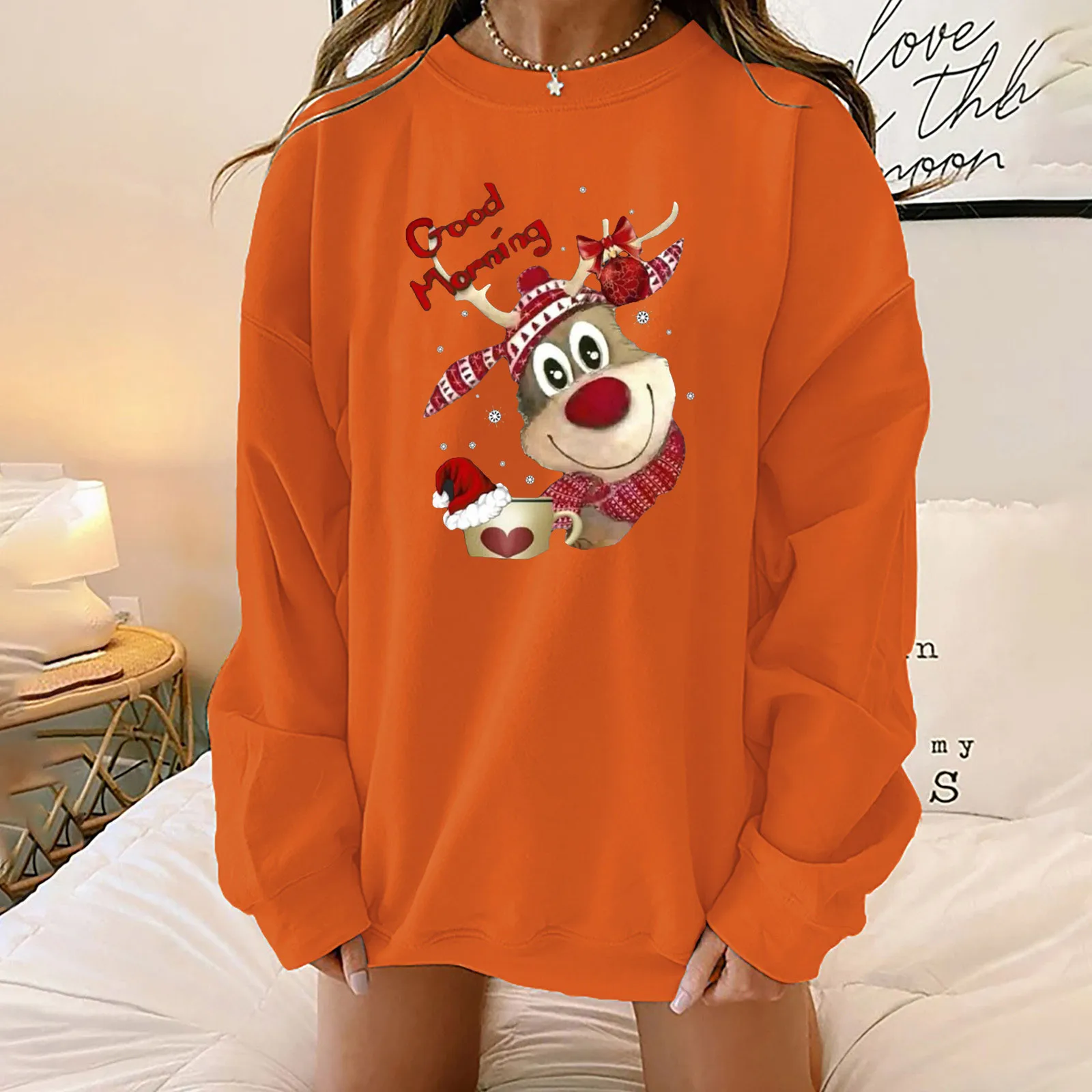 

Long Print Neck Hoodies Women Round Fashion Sleeve Christmas Pullover Women's Hoodies & Zip Hoodie Women Zipper Hoodies Women