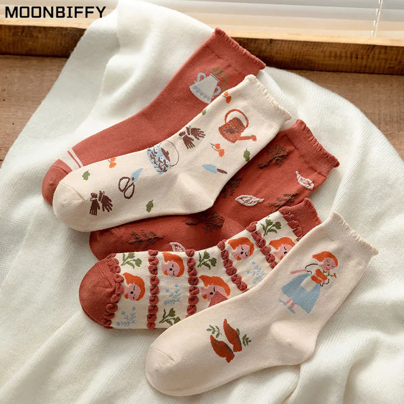 

Lolita Girls Sweet Kawaii Cute Socks Cartoon Print Japanese Style Students Cotton Long Socks Fashion Harajuku Floral Woman Socks