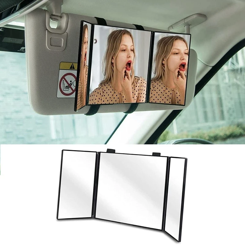 

Car 3 Sections Folding Vanity Mirror Adjustable Car Sunshade Mirror Car Interior Decorative Mirror