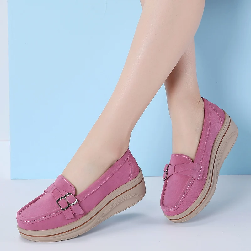 

2023 Women Flats Genuine Leather Loafers Wedges Heeled Woman Casual Shoes Luxury Ladies Female Sneakers Slip-on Shoes Moccasins