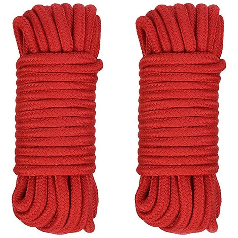 

2 Pcs Red Cotton Rope, 8Mm Multi Purpose Strong Soft Tying Cord For Camping Gardening Boating Crafting, 10M/33Ft