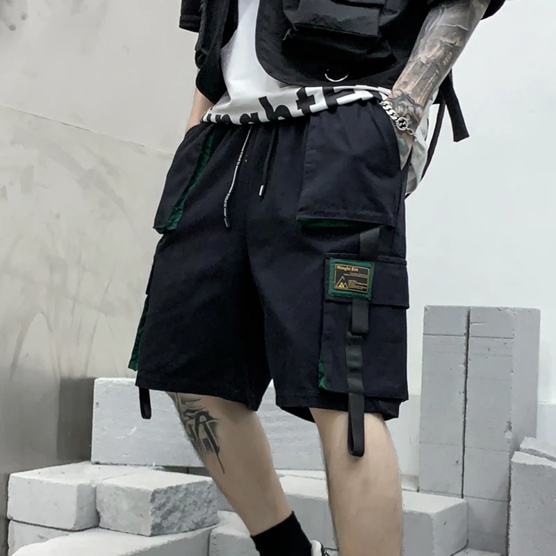 

Summer Knee Length Elastic Waist Shorts Joggers Baggy Stitched Zipper Pocket Pants Sweatpants Cotton Shorts for Men