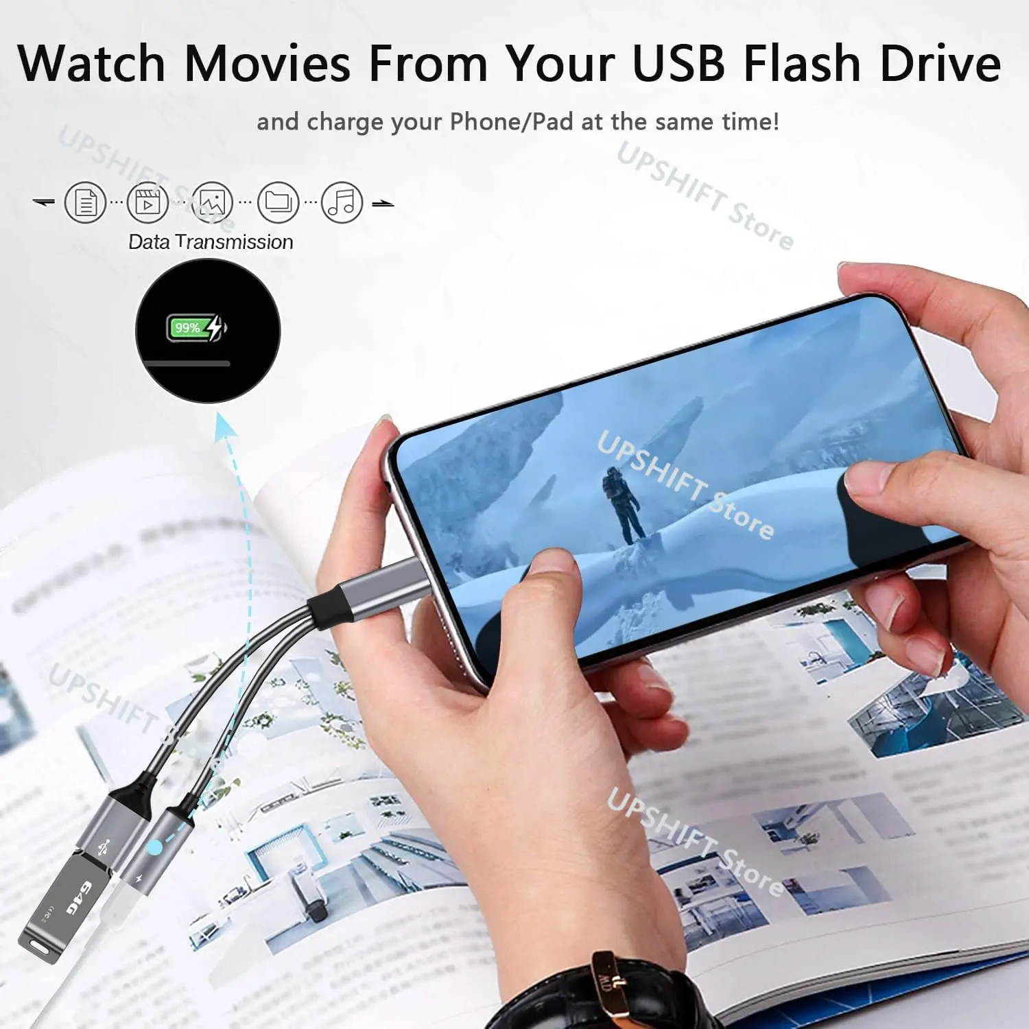 USB C OTG Adapter,2 in 1 USB-C Splitter with PD 60W Fast Charging Type C OTG and USB A Female Port MacBook Pro/Air/Huawei iPad