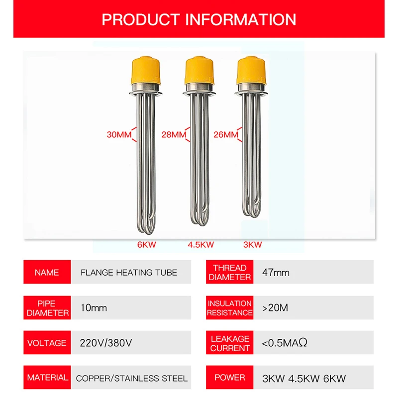 

Flange electric heating tube heater 3.0 kW / 4.5kW / 6kW SS304 Electric Water Heater Heater Element 260mm/280mm/300mm