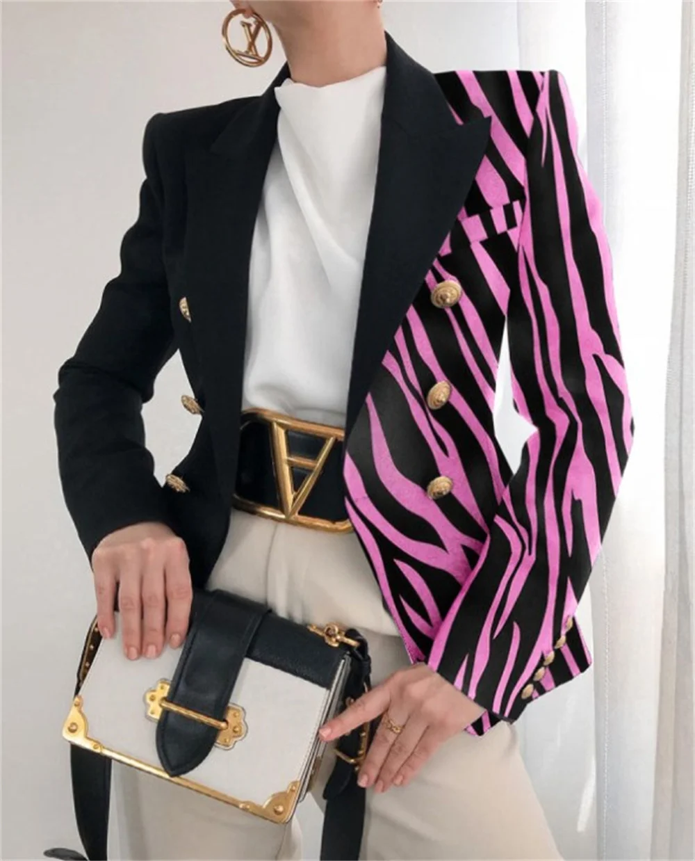 Fashion Women‘s Jacket 2023 New in Casual Print Double Breasted Slim Clothing Female Elegant Office Lady Business Blazers