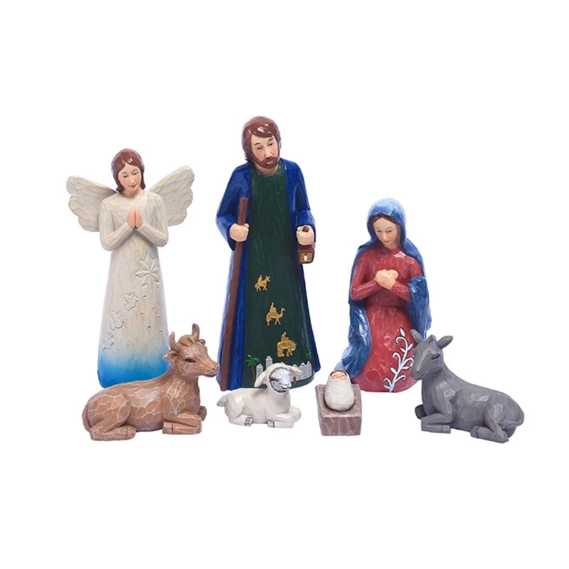 

Christ Nativity Statue Scene Set Baby Jesus Manger Statue Ornament Kit for Christian Catholic Church Decoration Gift