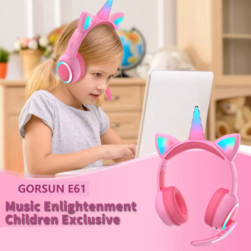 

Unicorn Kid Headphones LED light Wired Headphones with Noise Reduction Microphone Adjustable Headband Casco Kids Birthday Gift