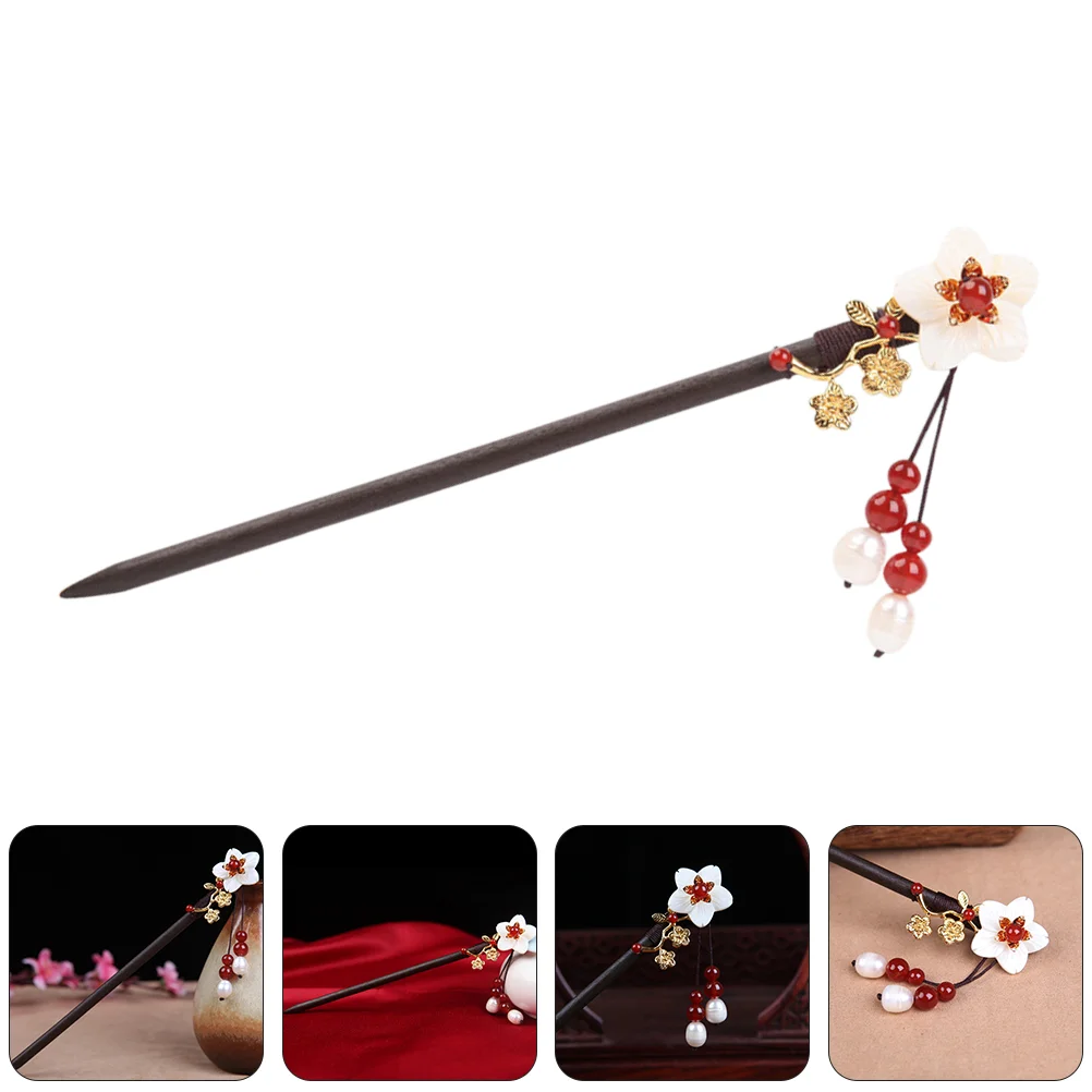 

Hanfu Hairpin Pearl Headpiece Wedding Stick Clockwork Chinese Chopstick Ebony Vintage Bun For