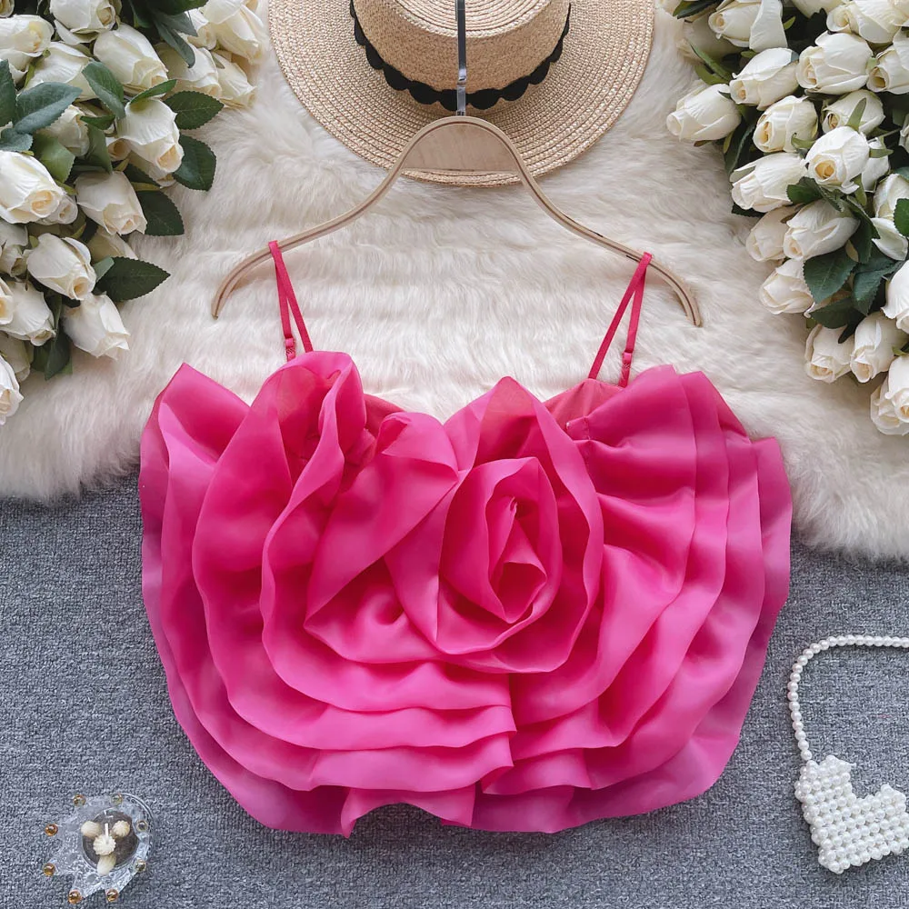 

3D Flower Strapless Crop Tops Unique Design Summer All-Matching Strapless Club Style Top Sexy 3D Slim Tops Attirewear Clothing