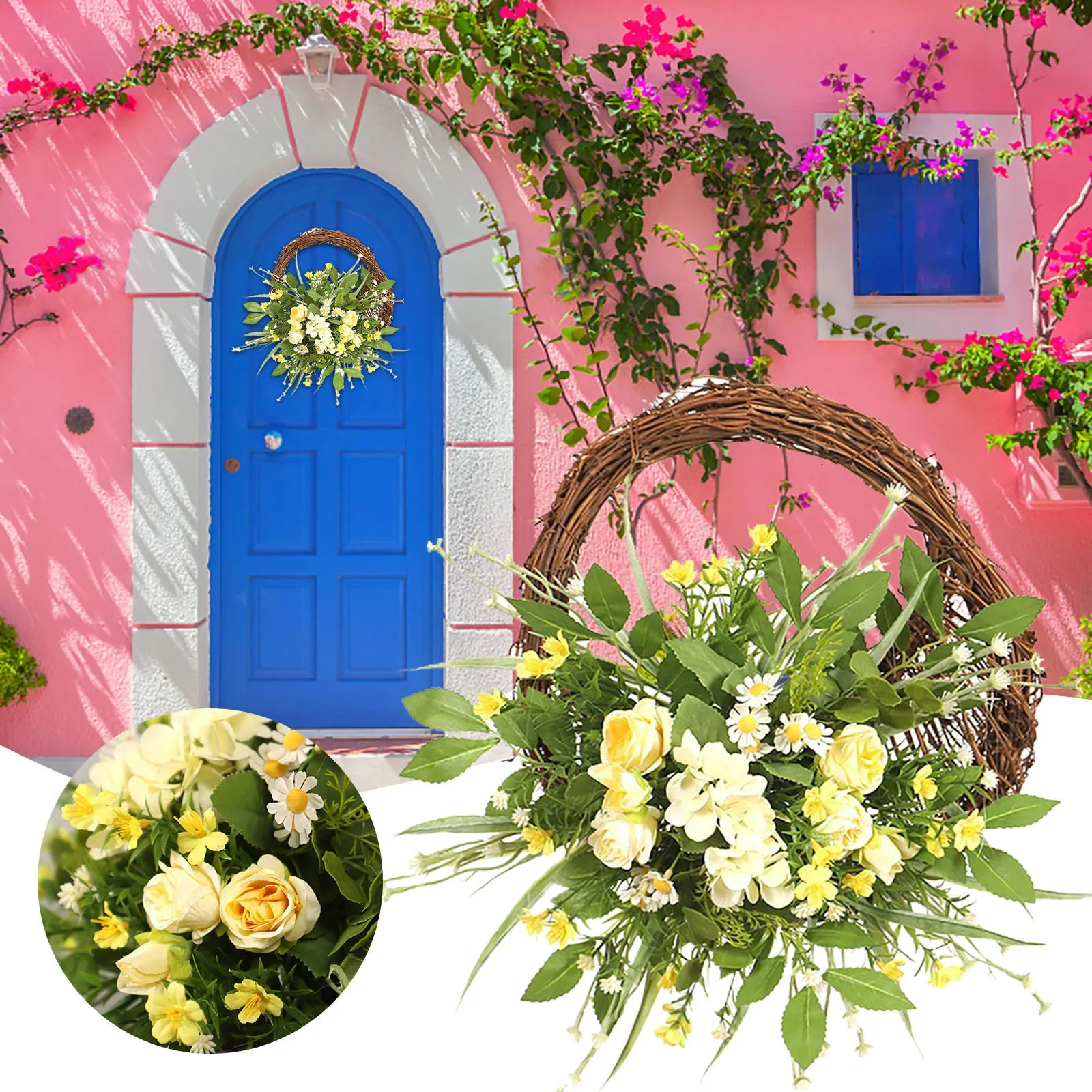 

Artificial Rose Wreath Spring Front Door Wreath Decorative Rose Wreath For Front Door Or Wall Decoration Floral Door Wreath