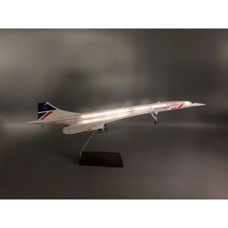 Фото Модель самолета Concorde Singapore Concorde British Airways, двухсторонняя роспись, 50 см, с подсветкой и колесами, статическая имитационная модель №3