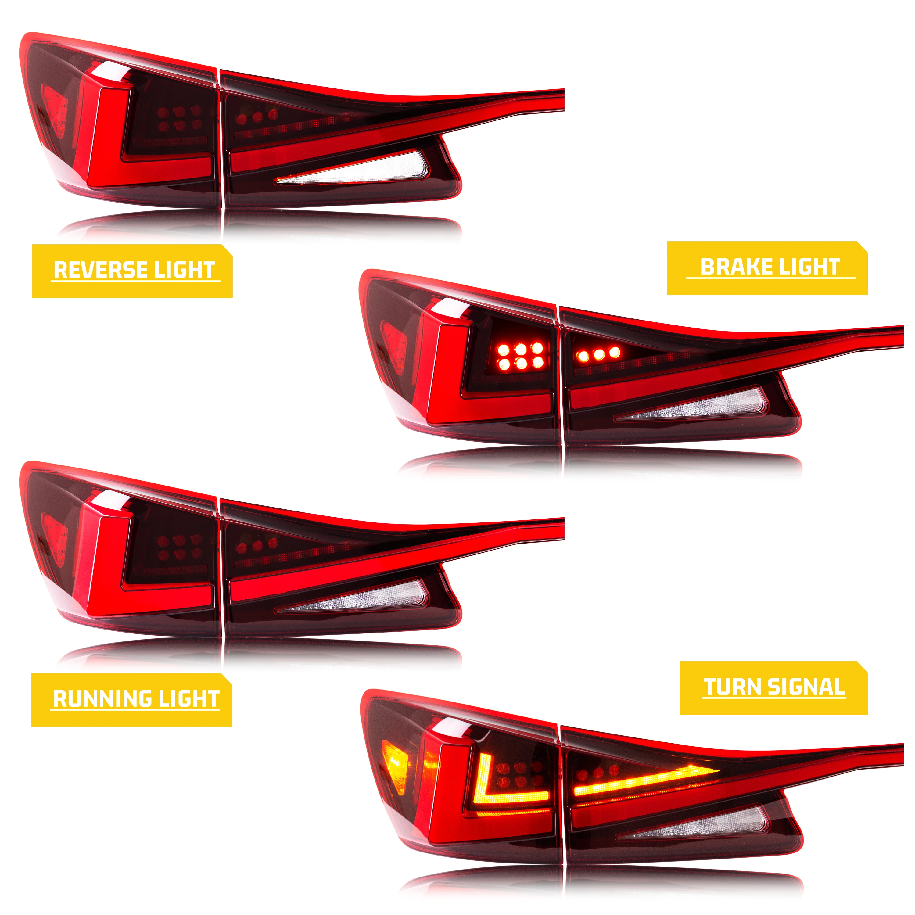 Задние фонари и средний фонарь для Lexus IS250 IS350 ISF 2006-2013 красная анимация старта