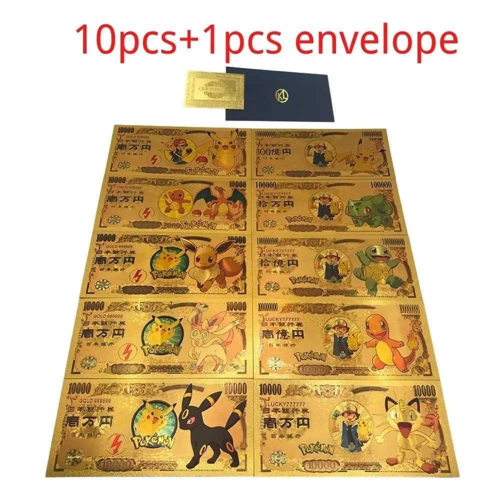 Карты-pokemon-6-11-шт-Золотая-банкнота-10000-иен-Золотая-пластиковая-банкнота-для-классической-коллекции-памяти-детства